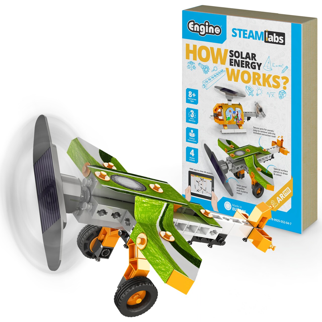 Engino: STEAM Labs Junior: How Solar Energy Works - 4 Model Brick Building Set, Toybook Series, Experiment-Art Activities, Play-Learn Science, Kids 8+
